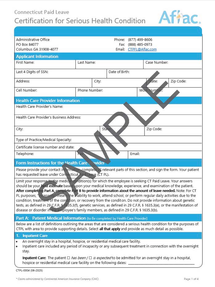 Sample Certification for Serious Health Condition form