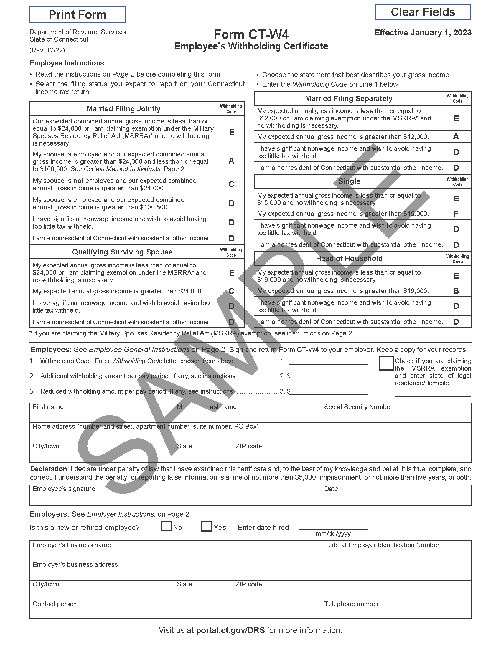 Sample CT W4 form