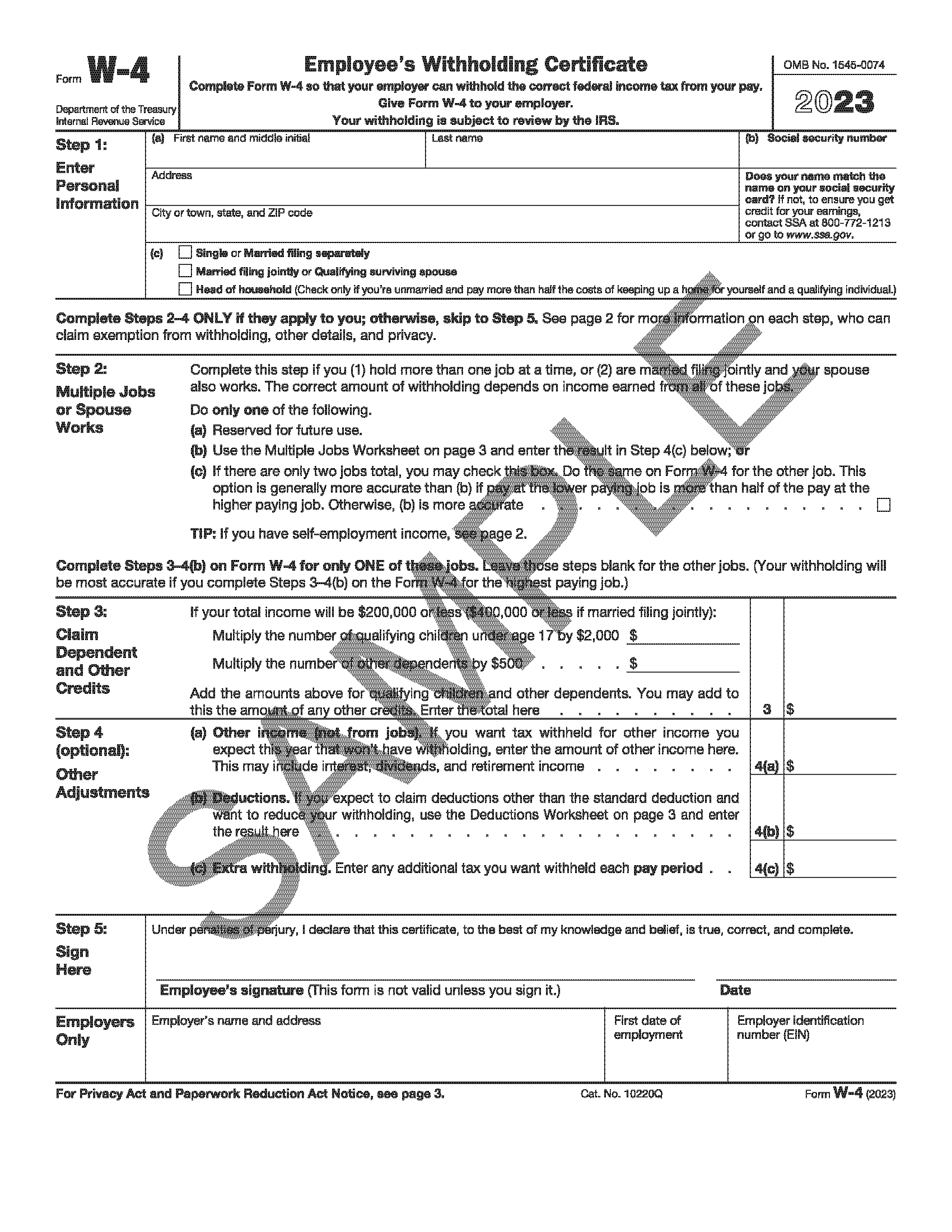 Sample federal W4 form