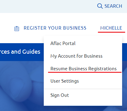 Screenshot of the sign in drop down menu